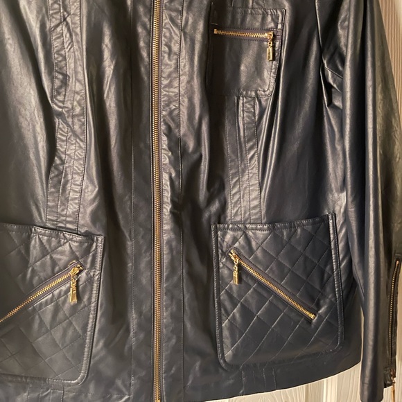 jones new york womens jacket faux leather navy size 1X - Picture 6 of 10